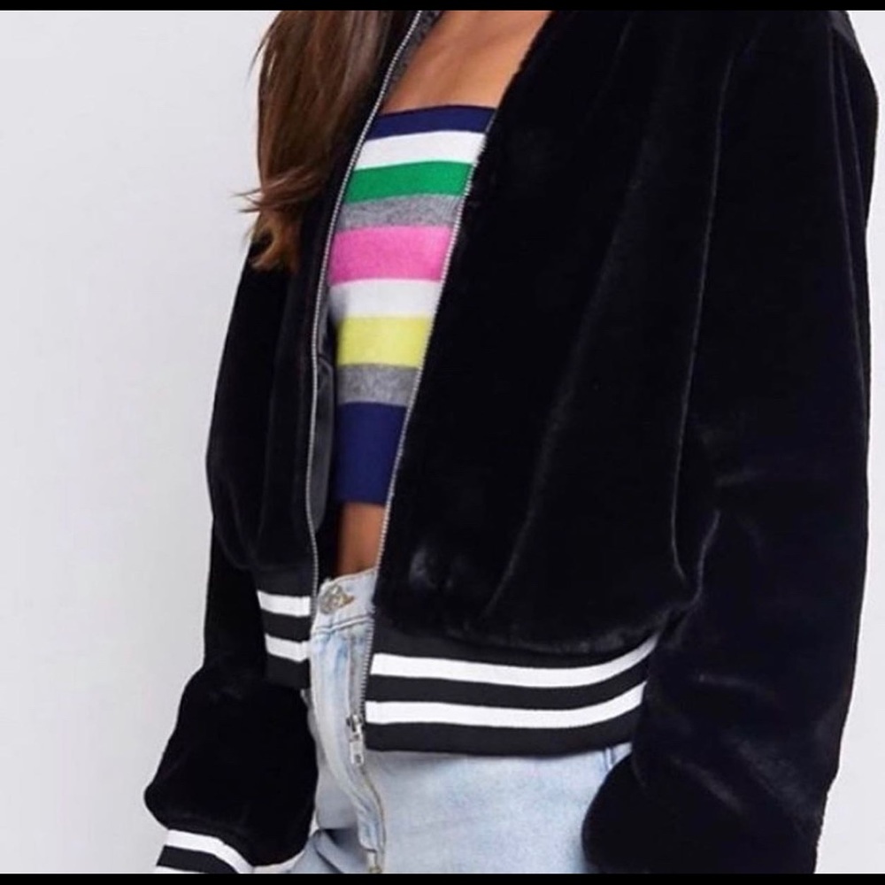 Faux fur varsity jacket